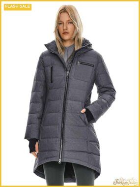 Quilted Down Puffer Winter Coat Hooded Mid-Long Zip Warm
